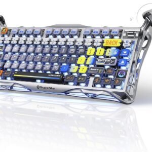 GravaStar Mercury K1 Pro Wireless Mechanical Gaming Keyboard, 75% Layout RGB Custom Keyboard, Hot-Swappable Linear Switches – Aluminum Alloy, Interstellar Silver Brushed Metal Look